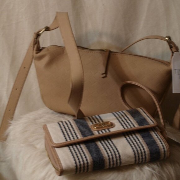 Time and Tru Handbags - NEW 2-Pack Small Tan PURSE With Large WALLET Stripped By Time And